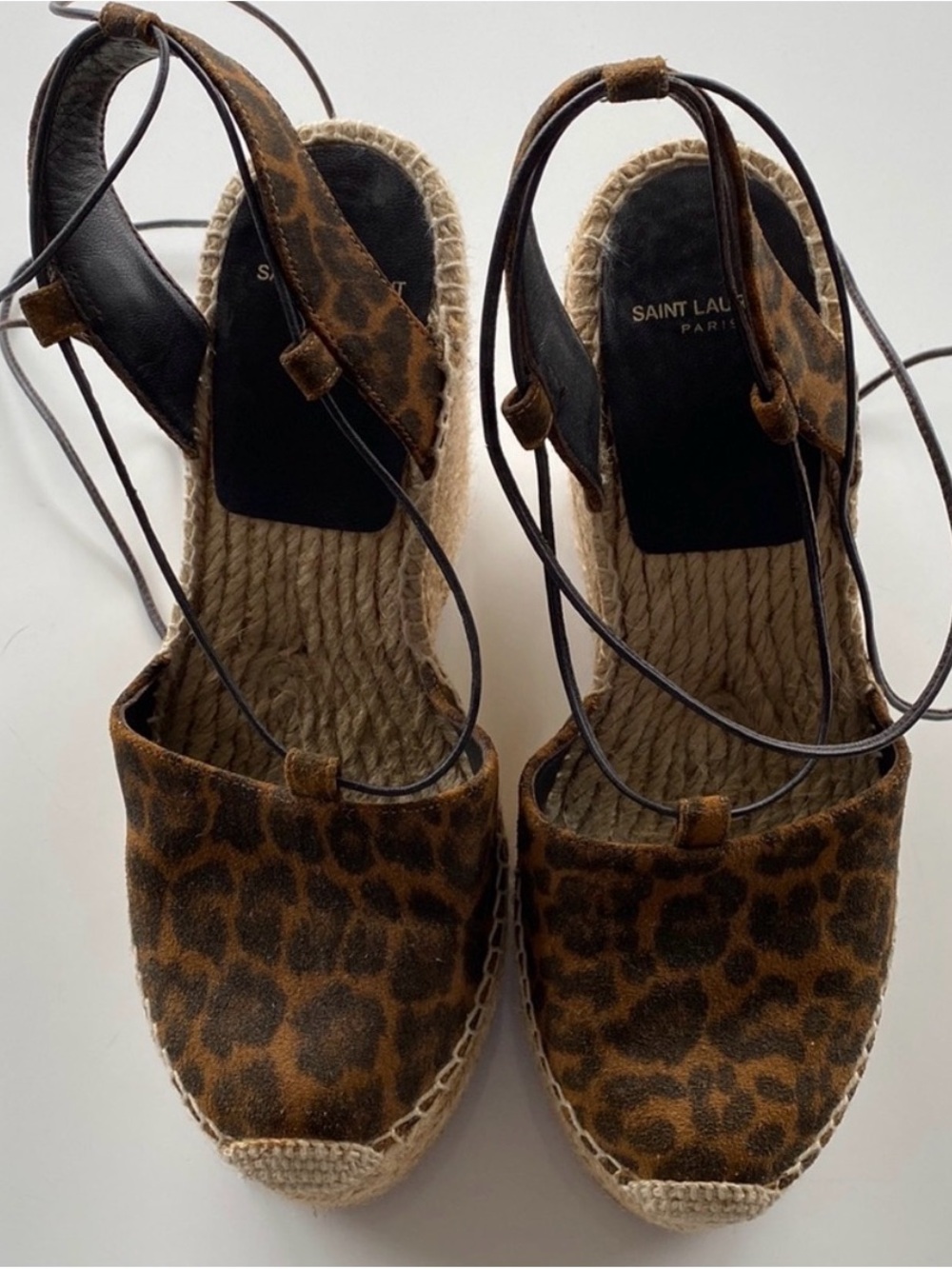 Saint Laurent Leopard Print Espadrille Wedge Sandals